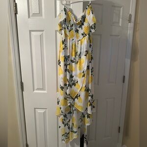 She + Sky Lemon Print High Low Dress